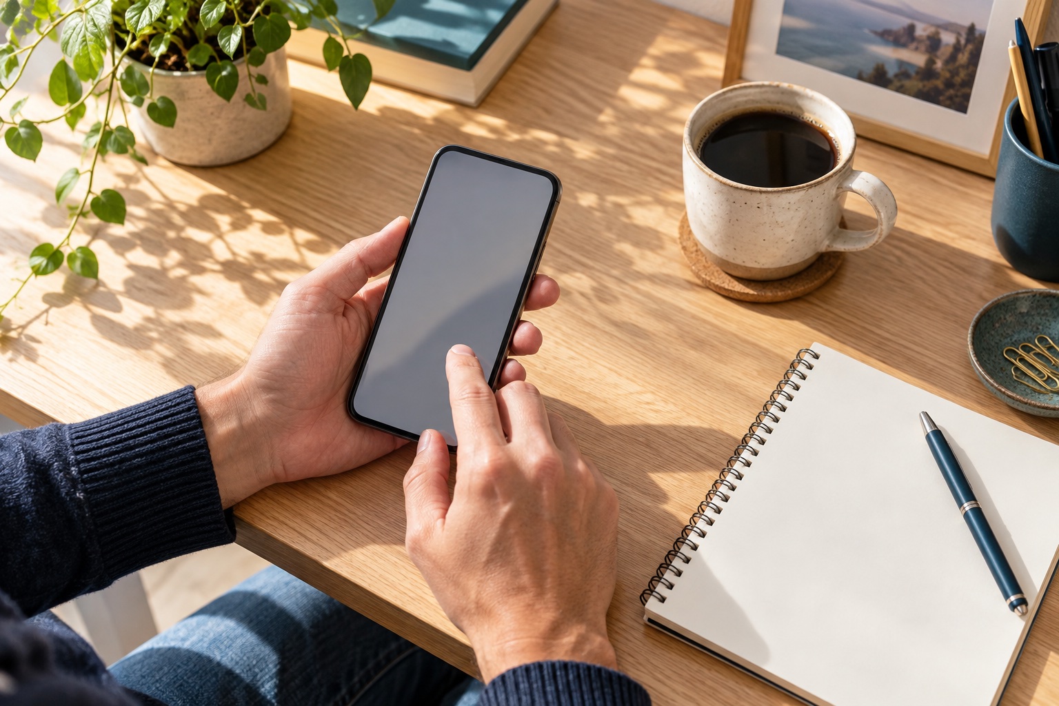 Telefon ve not defteriyle öğrenmeyi temsil eden yapay zekâ görseli